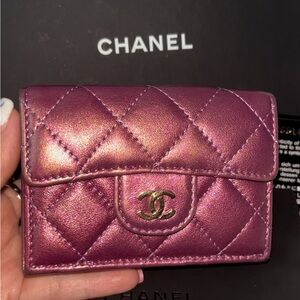 Chanel metallic iridescent purple small flap wallet